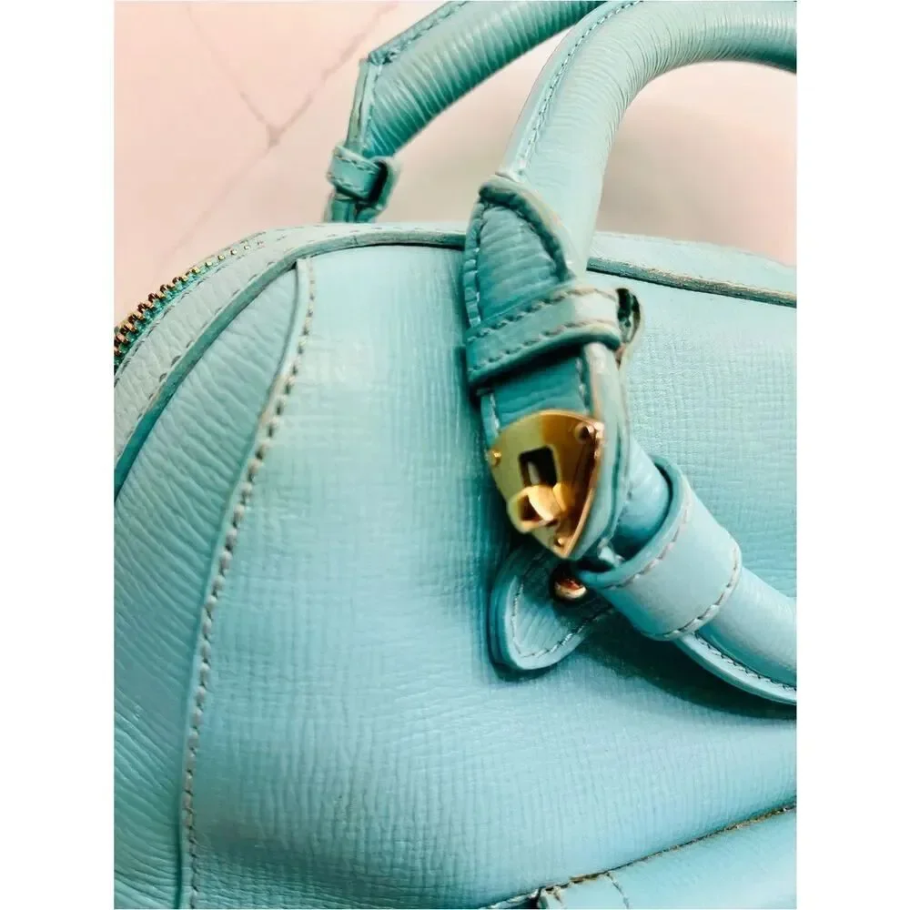 ✨ Jimmy Choo Vintage Turquoise Leather Satchel Top Handle Gold Hardware Bag